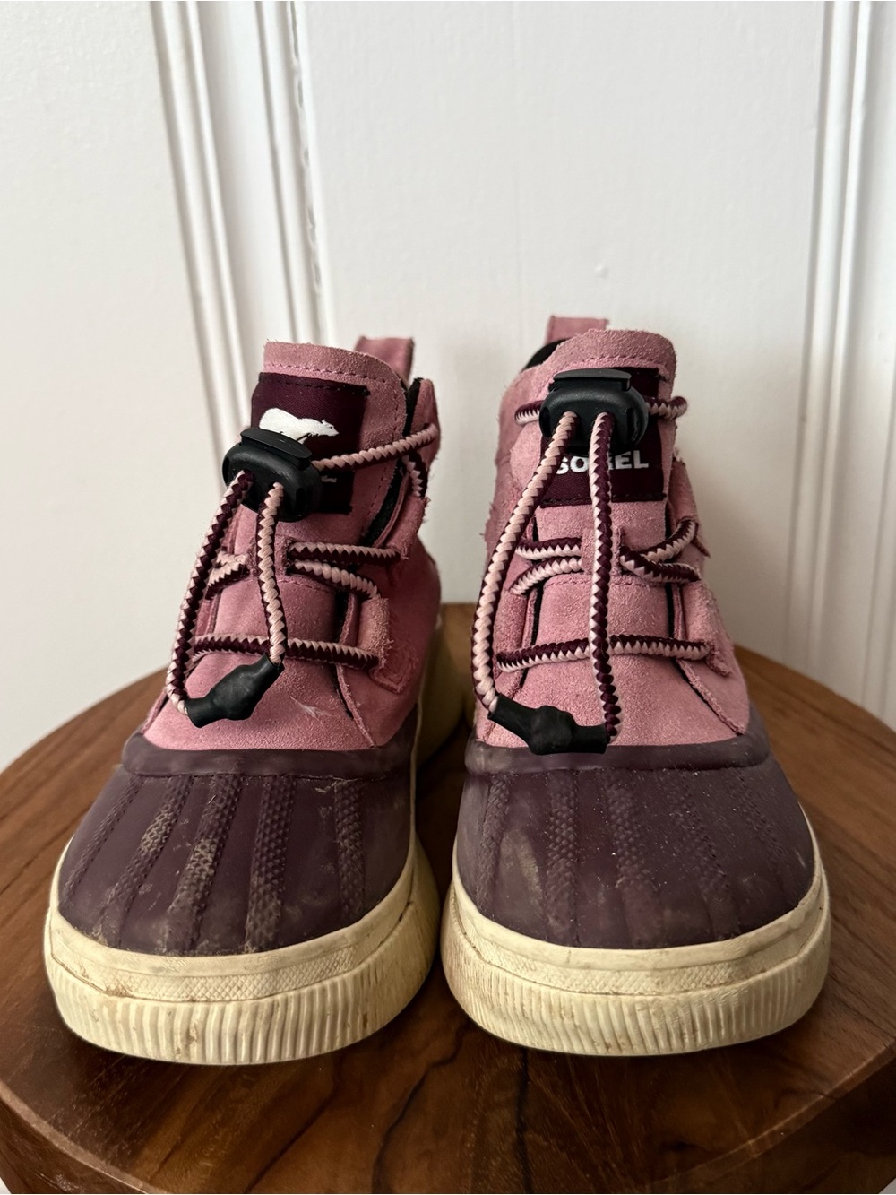 Sorel Pink Suede & Plum Waterproof Platform Duck Boots youth size 1 - Picture 3 of 6
